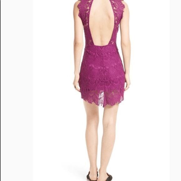 Free People Daydream Lace Magenta Fuchsia Open Back Mini Dress Small - Picture 8 of 10